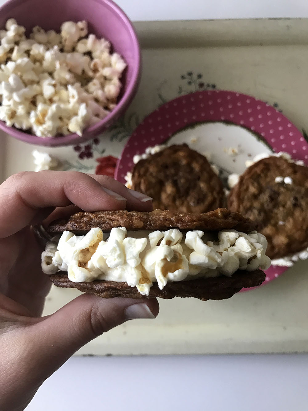Cookie Ice Cream Sandwich with Popcorn